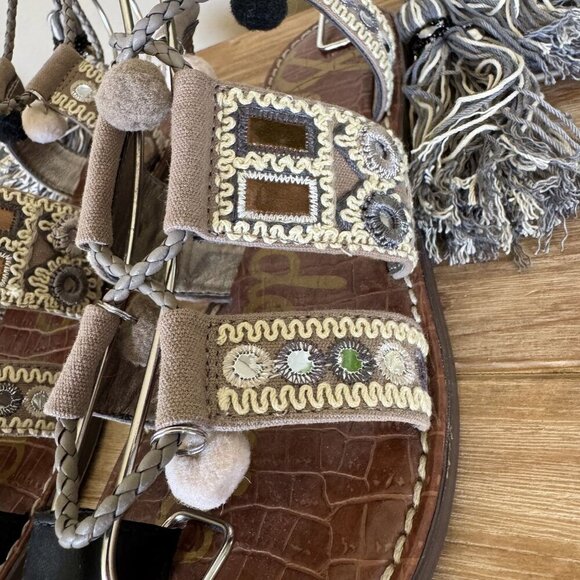 Sam Edelman Gretchen Gray Silver Ankle Wrap Tassel Gladiator Flat Sandal Size 7 - Picture 6 of 17